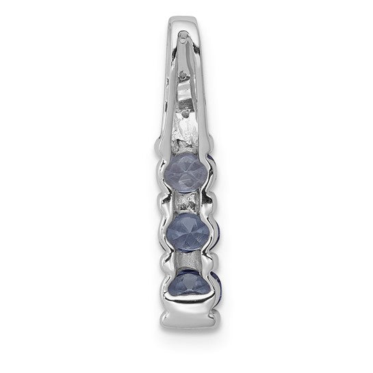 14K White Gold Natural Tanzanite 3 Stone Tower Pendant With Diamond Accent