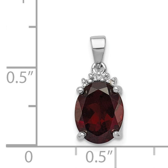 Sterling Silver Rhodium Plated 2.6 Carat Natural Garnet Crown Pendant