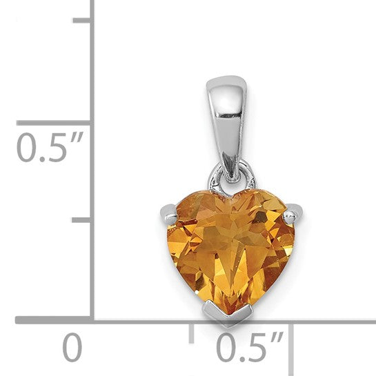 Sterling Silver White Gold Plated Heart Shaped Natural Citrine & Diamond Pendant