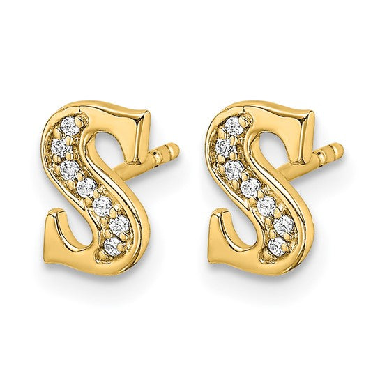 14K White/Yellow Gold Diamond Accent Initial Letters Earrings