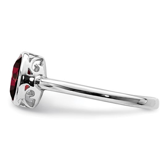 Sterling Silver Oval Bezel Natural Garnet Ring