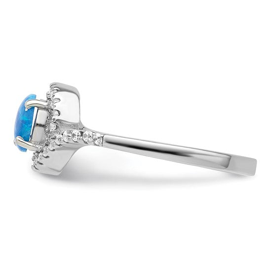 Sterling Silver Lab Created Opal cz Twist Halo Ring