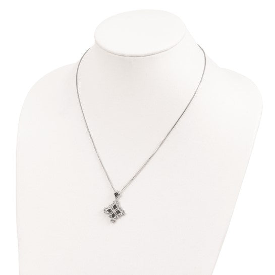 White Night White Gold Filled Sterling Silver Black & White Diamond Victorian style Pendant & Chain Set