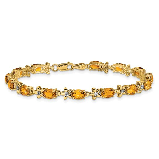 14K Yellow Gold Natural Citrine & Diamond Floral Bracelet