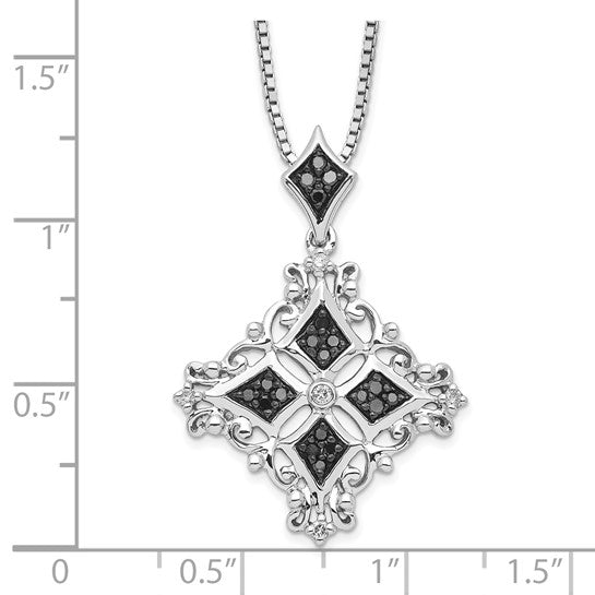 White Night White Gold Filled Sterling Silver Black & White Diamond Victorian style Pendant & Chain Set