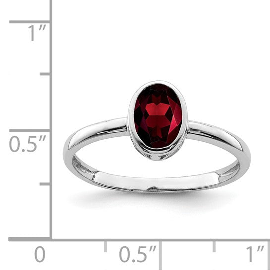 Sterling Silver Oval Bezel Natural Garnet Ring