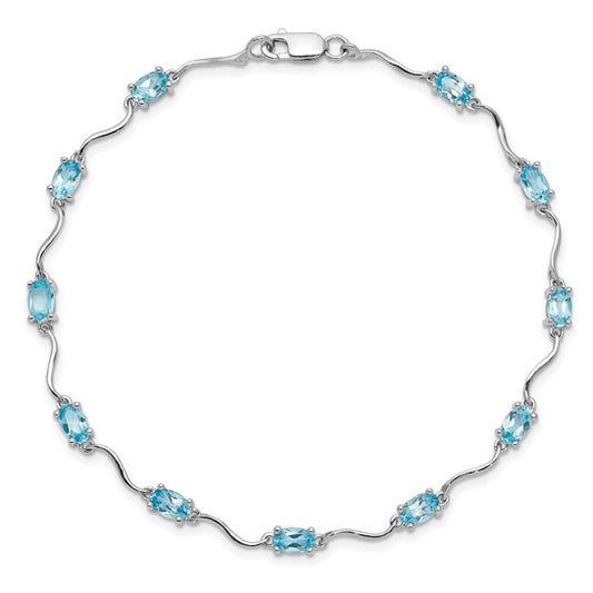 White Gold Filled Sterling Silver 3 Carat Natural Wave Blue Topaz Bracelet