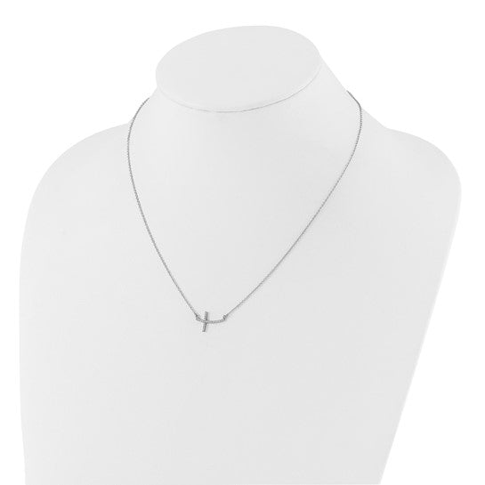14K White Gold 1/10 Carat Diamond Sideways Cross Necklace