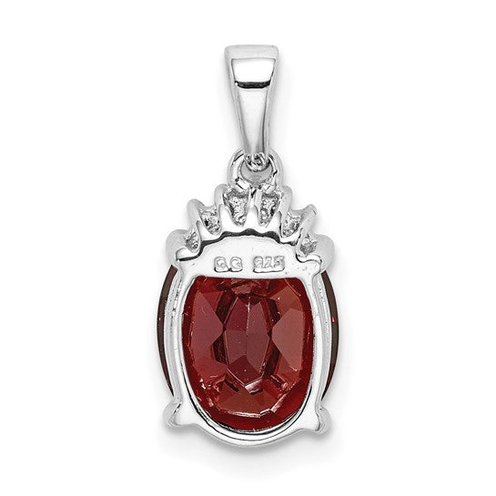 Sterling Silver Rhodium Plated 2.6 Carat Natural Garnet Crown Pendant