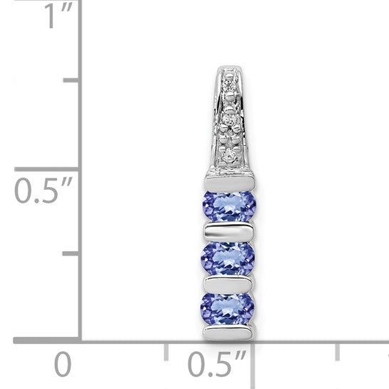 14K White Gold Natural Tanzanite 3 Stone Tower Pendant With Diamond Accent