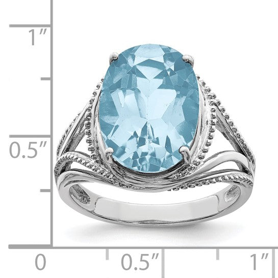 White Gold Filled Sterling Silver 7.25 Carat Natural Blue Topaz Ring