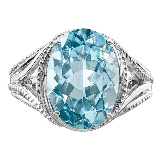 White Gold Filled Sterling Silver 7.25 Carat Natural Blue Topaz Ring