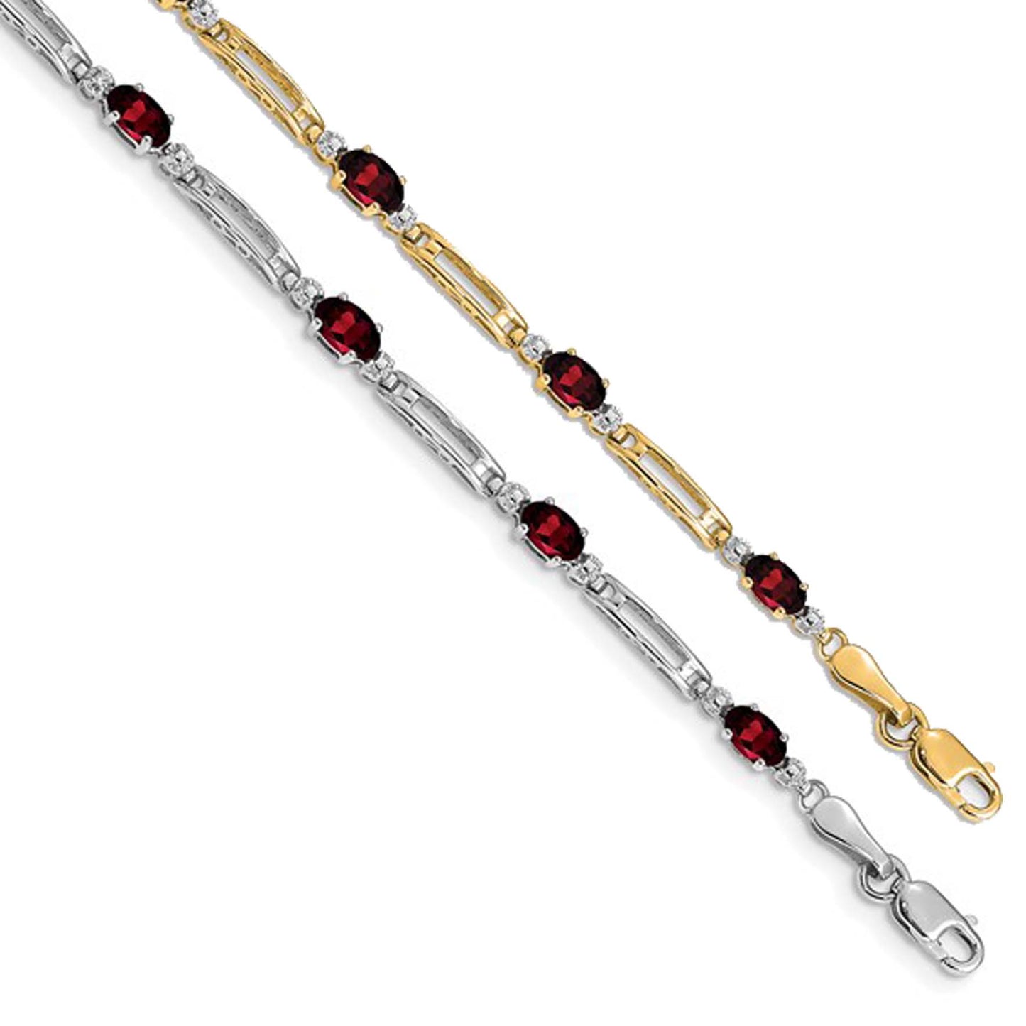 10K Yellow/White Gold Natural Garnet Link Bracelet