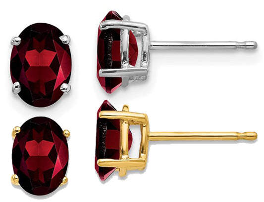 14K White/Yellow Gold 2 Carat Natural Oval Cut Garnet Stud Earrings