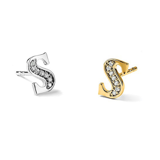 14K White/Yellow Gold Diamond Accent Initial Letters Earrings