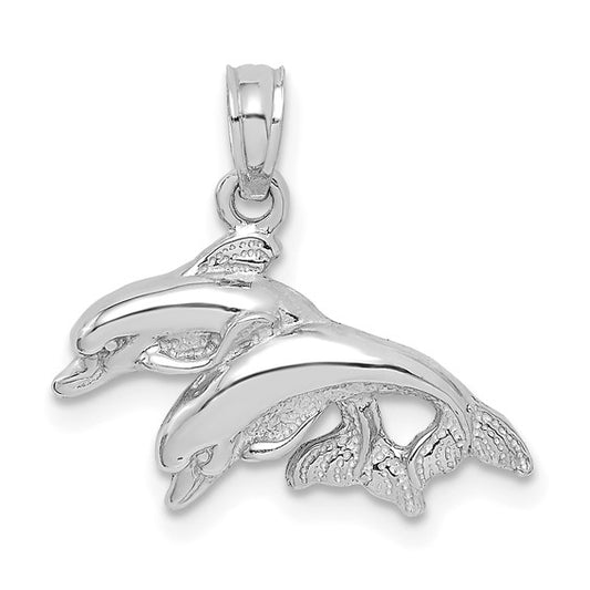 10K White Gold Twin Dolphin Pendant