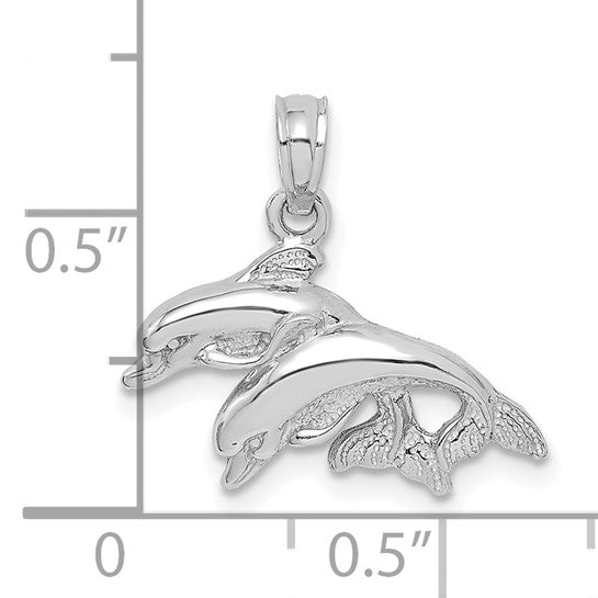 10K White Gold Twin Dolphin Pendant