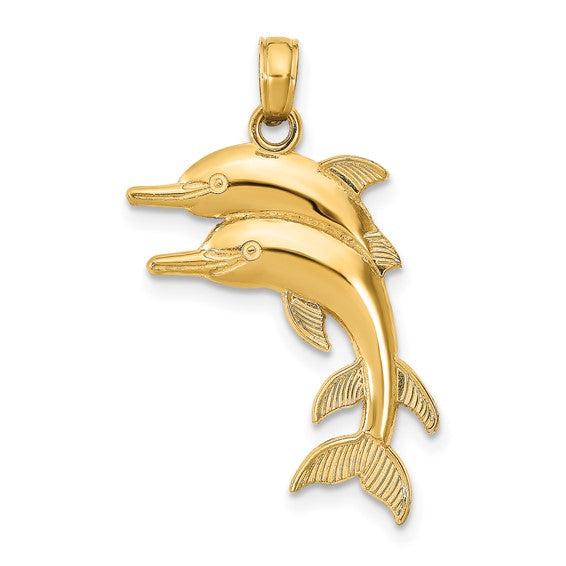 10K Yellow Gold Double Dolphin Pendant