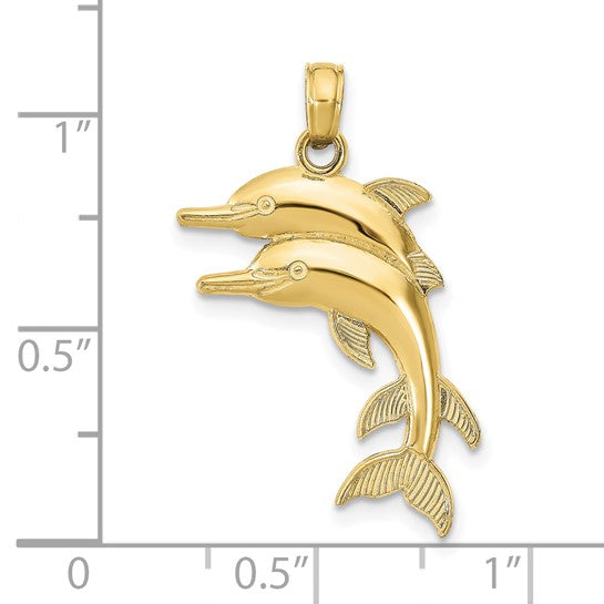 10K Yellow Gold Double Dolphin Pendant