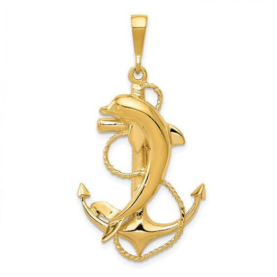 10K Yellow Gold Dolphin Anchor Pendant