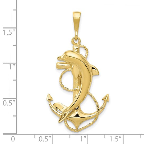10K Yellow Gold Dolphin Anchor Pendant