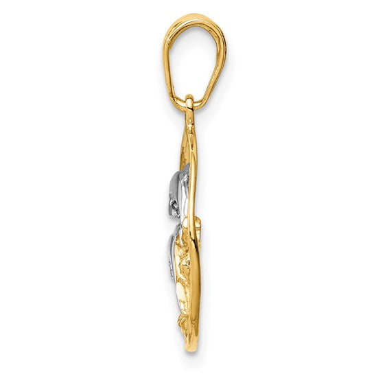 10K Yellow/White Gold Two Tone Dolphin Pendant Circle