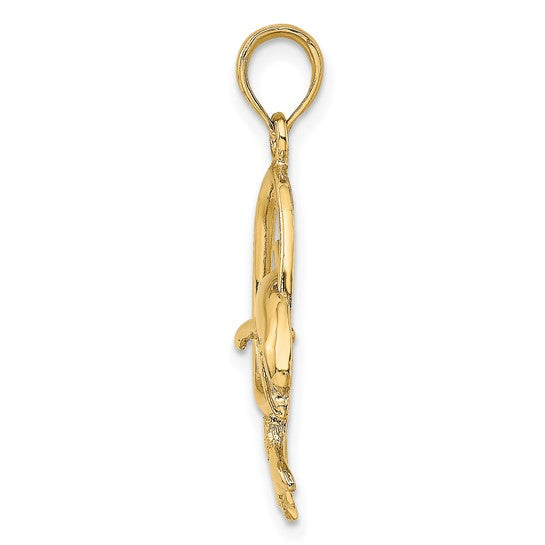10K Yellow Gold Dolphin Jumping Ring Hoop Pendant