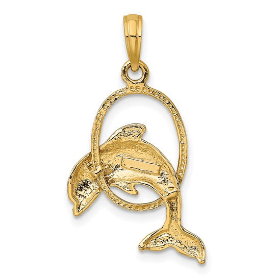 10K Yellow Gold Dolphin Jumping Ring Hoop Pendant