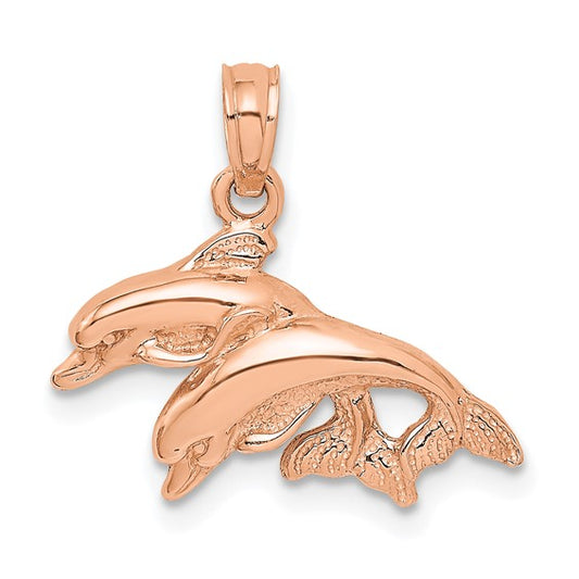 14K Rose Gold Double Dolphin Pendant