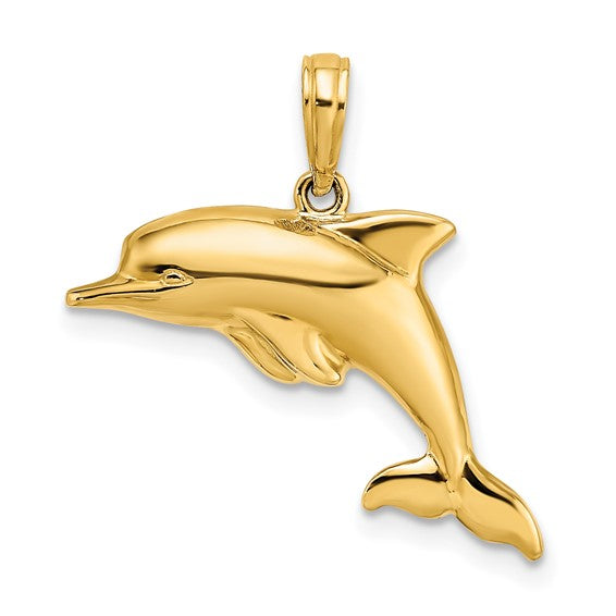 14K Yellow/White Gold Reversible Double Sided Two Tone Dolphin 3D Pendant
