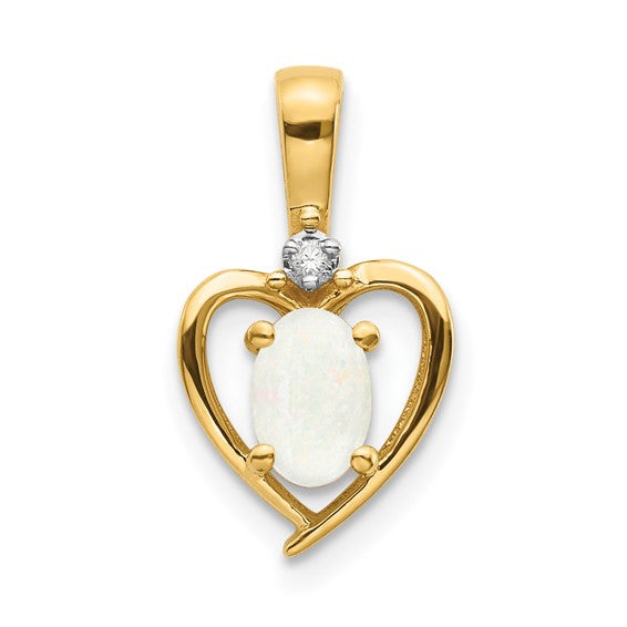 10K/14K Yellow Gold Natural Opal & Diamond Heart Pendant
