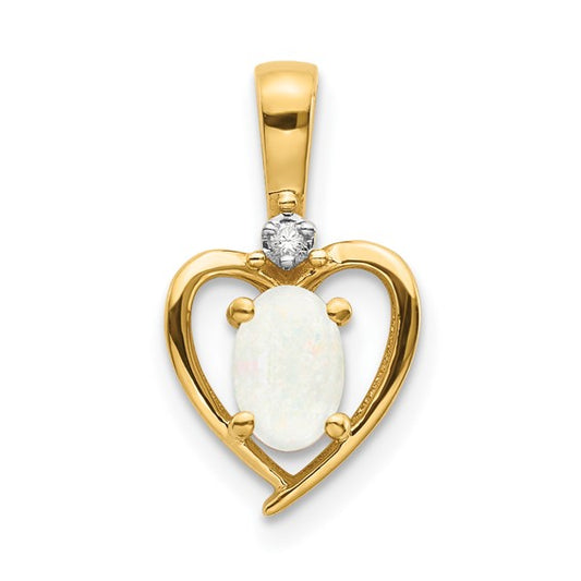 10K/14K Yellow Gold Natural Opal & Diamond Heart Pendant