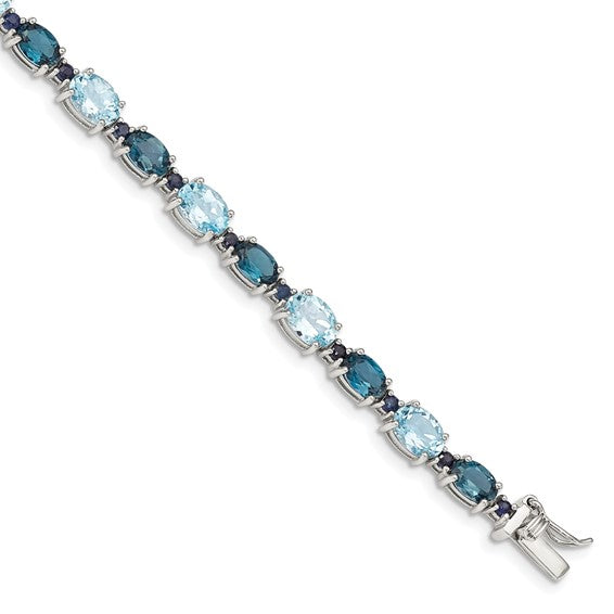 White Gold Filled Sterling Silver Two Tone London Blue Topaz/Sky Blue Topaz Bracelet