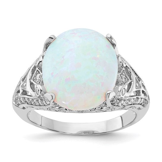 Sterling Silver Lab Created Opal cz Large Stone Ring