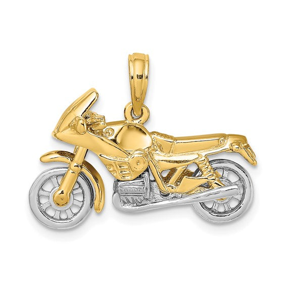 10K Two Tone Gold 3D Moveable Motorcycle Pendant