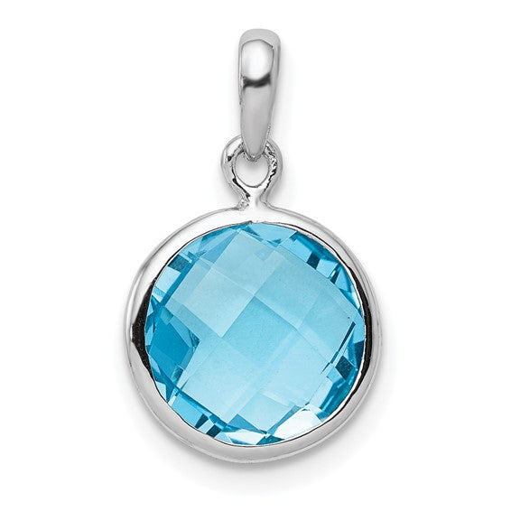 White Gold Filled Sterling Silver 4 Carat Round Bezel Blue Topaz Pendant