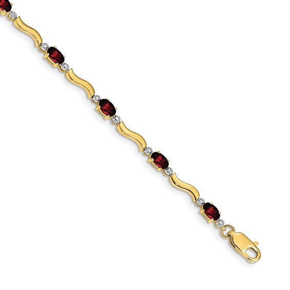 10K Yellow/White Gold S Style Natural Garnet Bracelet