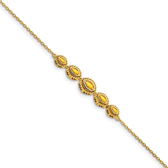 14K Yellow/White Gold 5 Stone Bezel Set Natural Citrine