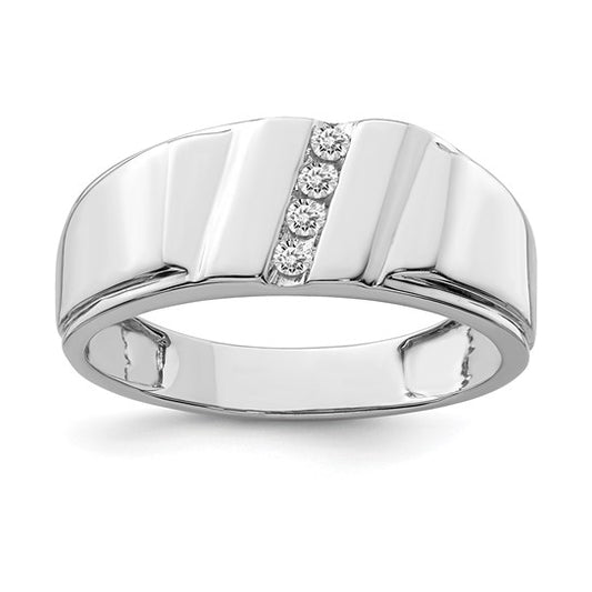 White Gold Filled Sterling Silver Diamond Stripe Men's Ring