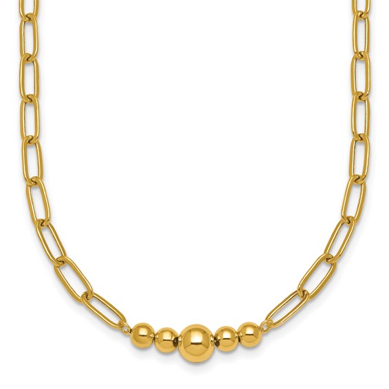 14K Yellow Gold Graduated Bead Paperclip Necklace