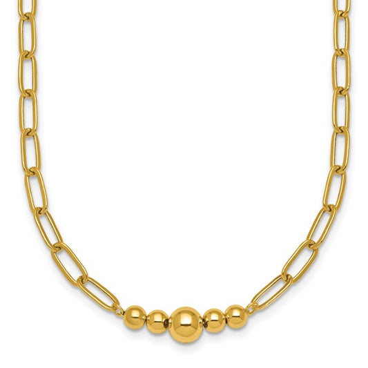 14K Yellow Gold Graduated Bead Paperclip Necklace