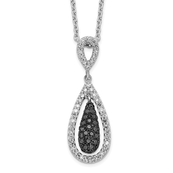 White Night White Gold Filled Sterling Silver Tear Drop White & Black Diamond Necklace & Pendant Set