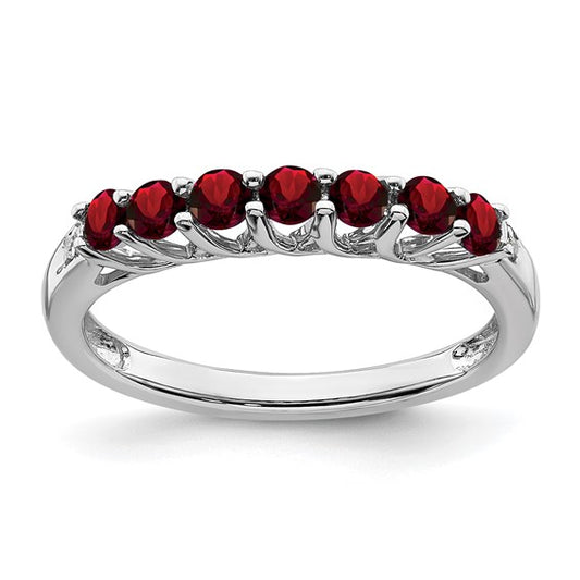 White Gold Filled Sterling Silver Natural Garnet Band Ring