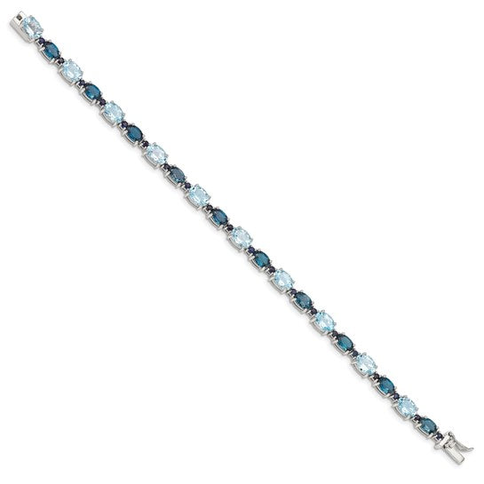 White Gold Filled Sterling Silver Two Tone London Blue Topaz/Sky Blue Topaz Bracelet