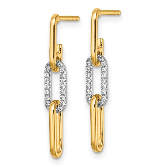 14K Yellow Gold Two Tone Paperclip Dangle Diamond Accent Earrings
