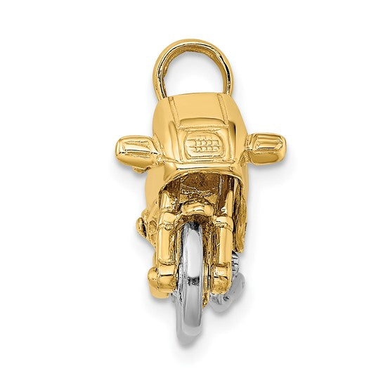 10K Two Tone Gold 3D Moveable Motorcycle Pendant