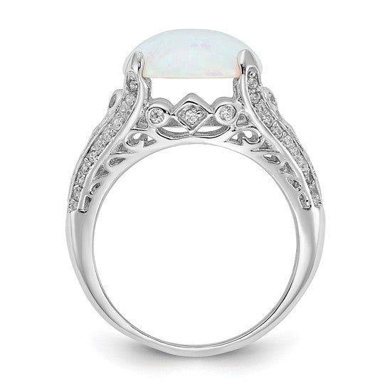 Sterling Silver Lab Created Opal cz Large Stone Ring