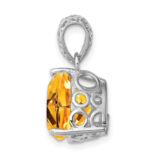 Sterling Silver White Gold Plated Natural Citrine Stone Pendant