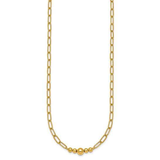 14K Yellow Gold Graduated Bead Paperclip Necklace