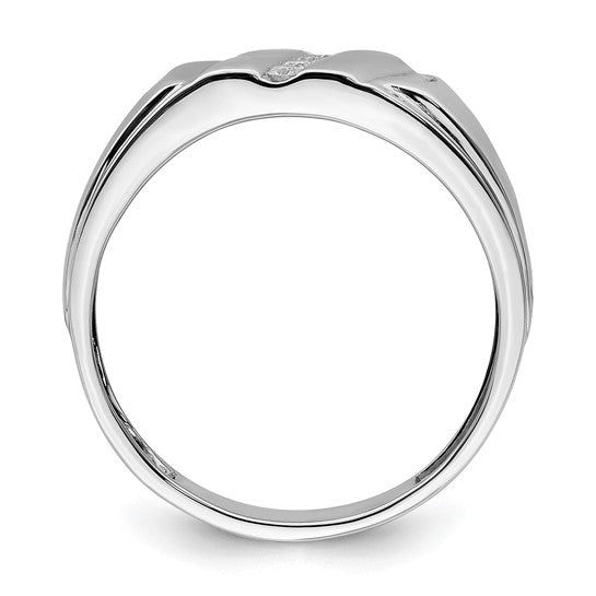 White Gold Filled Sterling Silver Diamond Stripe Men's Ring